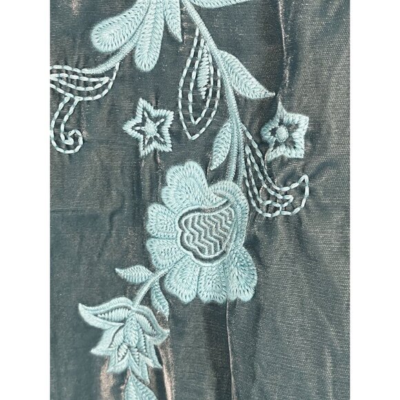 Soft Surroundings Floral Top L Blue Embroidery Tunic Boho Western Old Money Chic - Picture 6 of 12